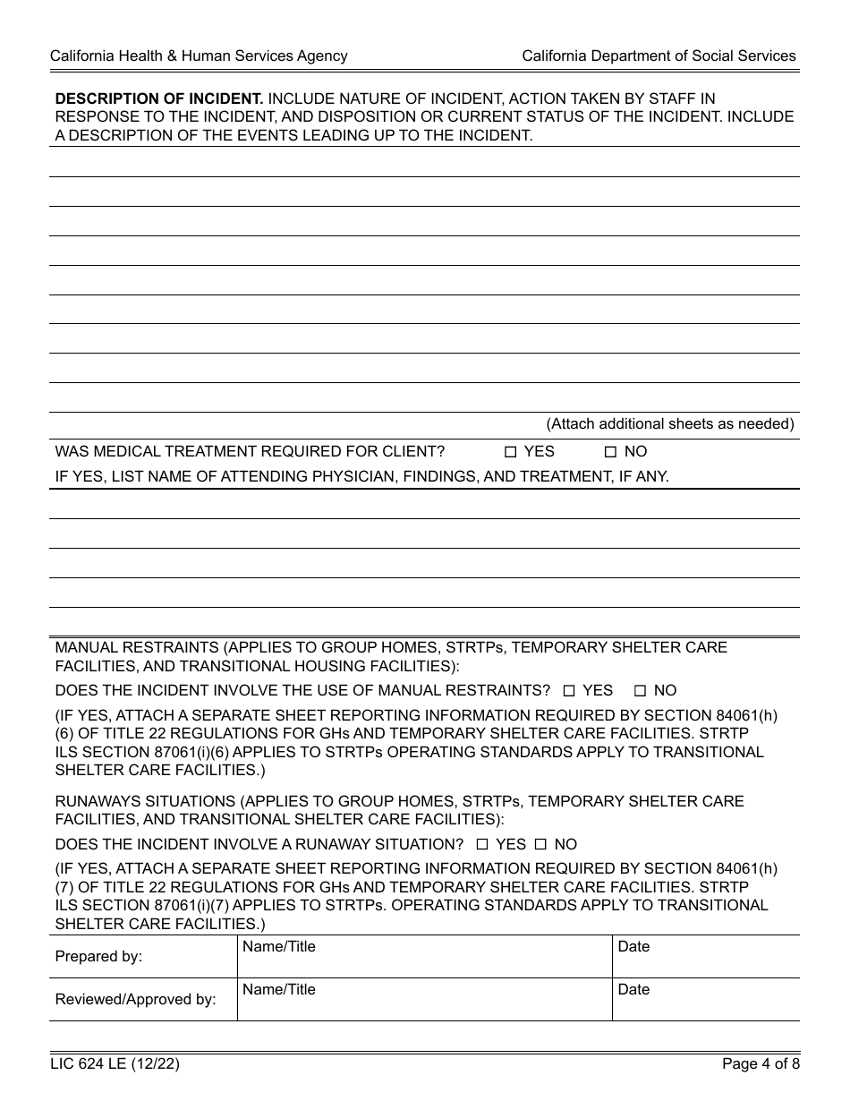 Form Lic624 Le Download Fillable Pdf Or Fill Online Law Enforcement 