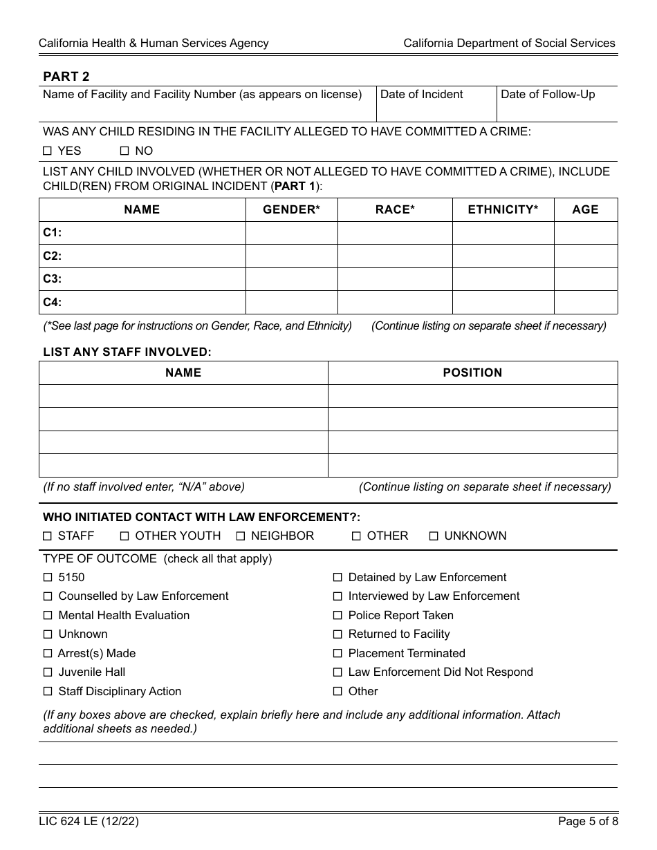 Form LIC624 LE Law Enforcement Contact Report - California, Page 5