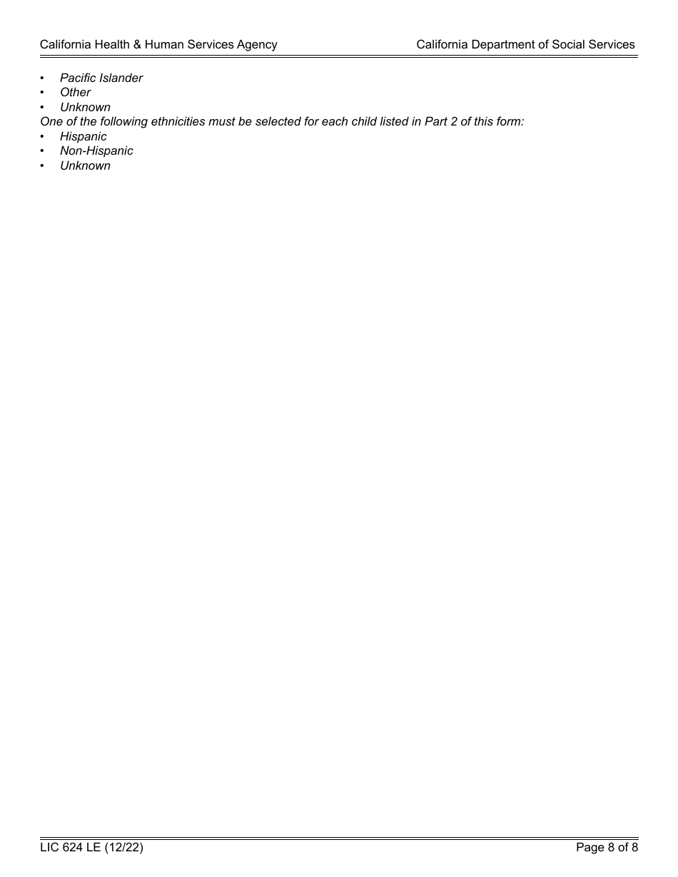 Form LIC624 LE Law Enforcement Contact Report - California, Page 8