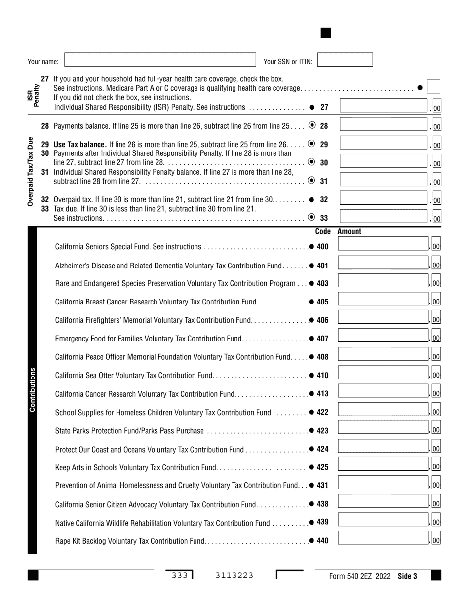 Form 540 2EZ Download Fillable PDF or Fill Online California Resident ...