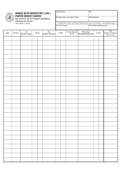 Form SFN18626 Bingo Site Inventory Log - Paper Bingo Cards - North Dakota