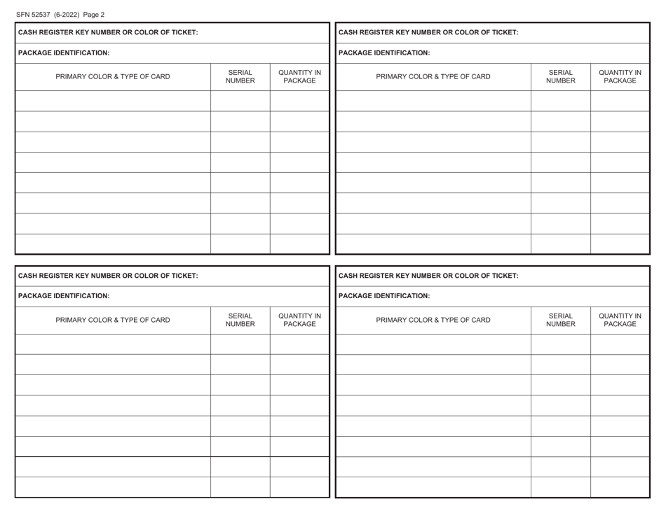 Form SFN52537 Paper Bingo Card Packages - Package Contents - North Dakota, Page 2