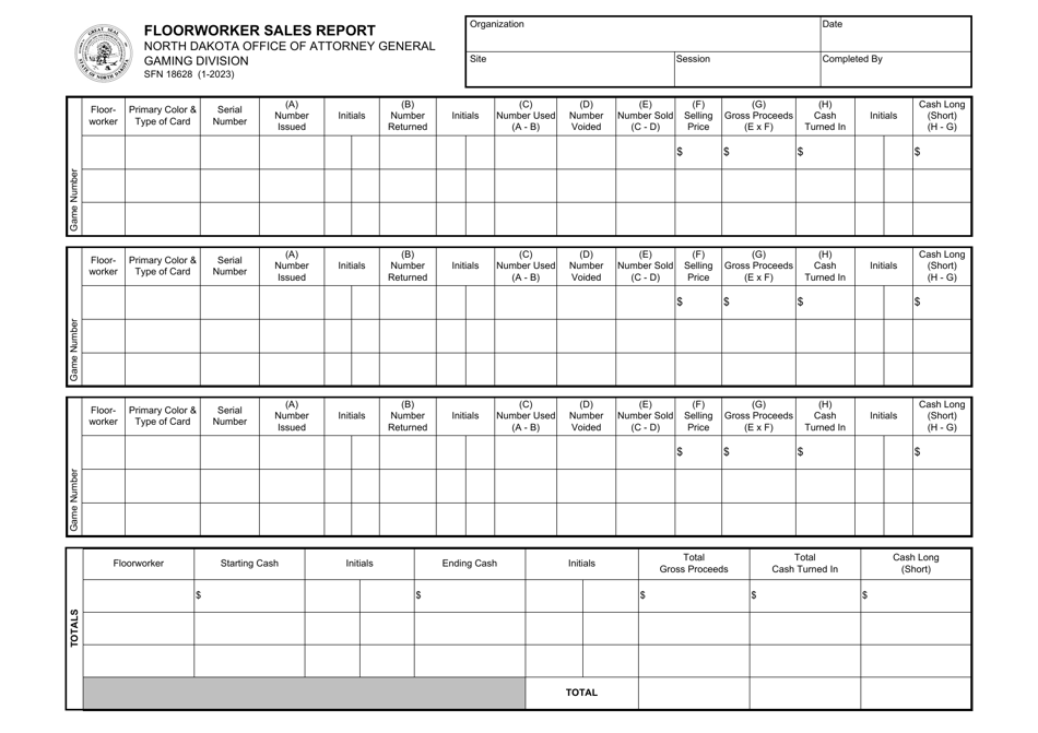 Form SFN18628 Floorworker Sales Report - North Dakota, Page 1