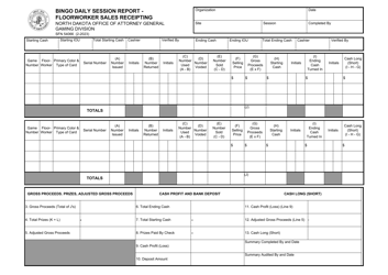 Form SFN54066 Bingo Daily Session Report - Floorworker Sales Receipting - North Dakota