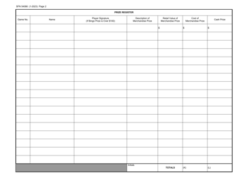 Form SFN54066 Bingo Daily Session Report - Floorworker Sales Receipting - North Dakota, Page 2