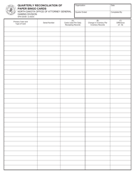 Form SFN52536 Quarterly Reconciliation of Paper Bingo Cards - North Dakota