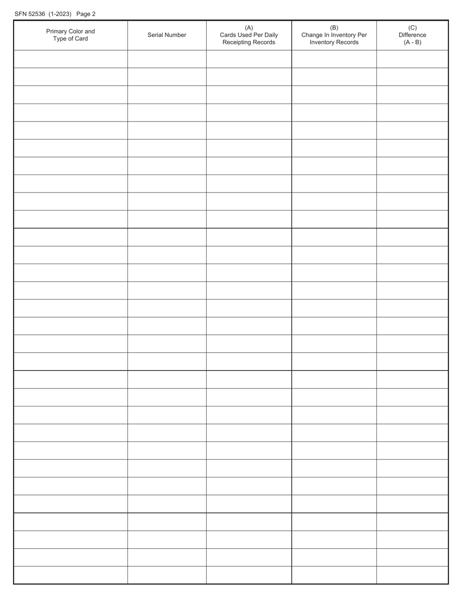 Form SFN52536 Quarterly Reconciliation of Paper Bingo Cards - North Dakota, Page 2