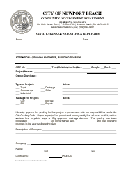 Document preview: Civil Engineer's Certification Form - City of Newport Beach, California