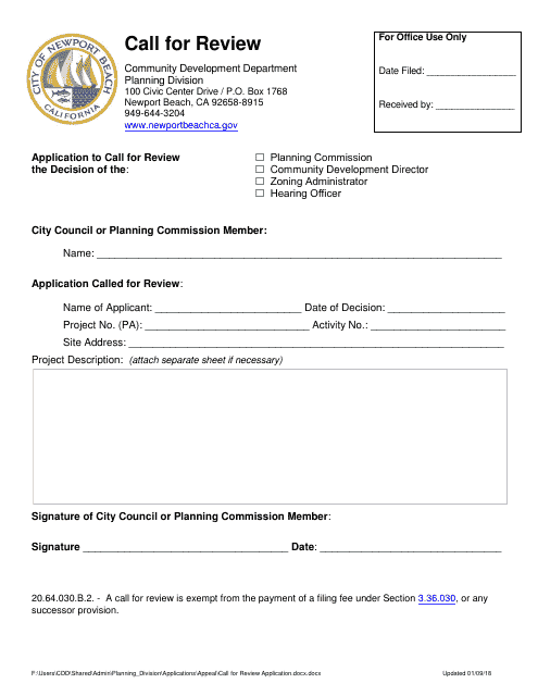 Call for Review - City of Newport Beach, California Download Pdf