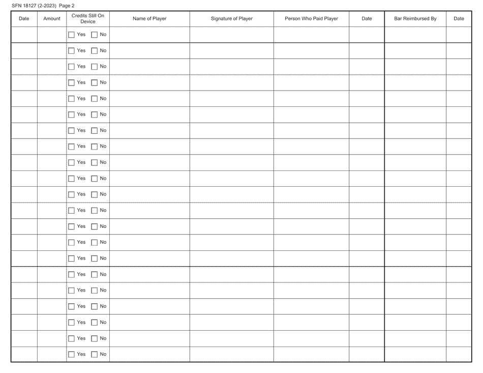 Form SFN18127 Credit Redemption Register - North Dakota, Page 2