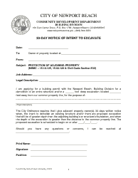 30-day Notice of Intent to Excavate - City of Newport Beach, California, Page 2