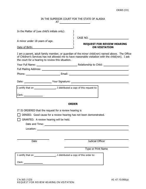 Form CN-365 Request for Review Hearing on Visitation - Alaska