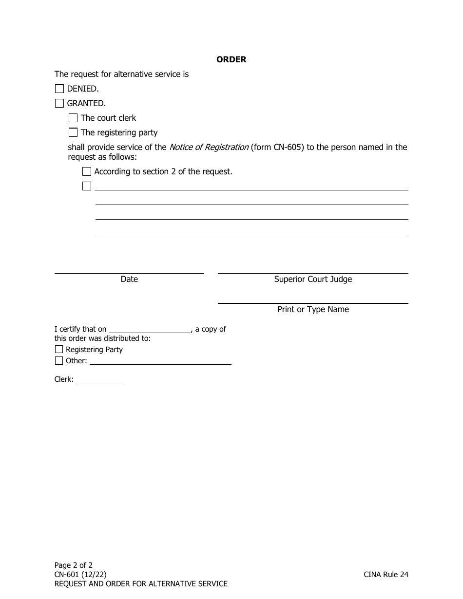 Form CN-601 Request and Order for Alternative Service - Alaska, Page 2