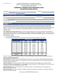 Form HRP-1037A Commodity Senior Food Program (Csfp) Recertification Notice - Arizona