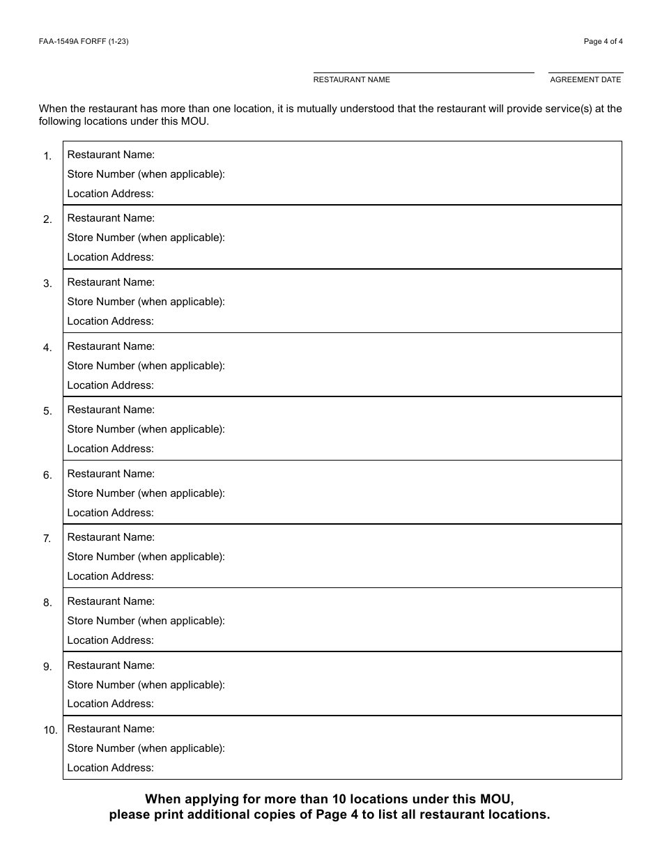 Form FAA-1549A Memorandum of Understanding - Merchant Restaurant Meals Program - Arizona, Page 6