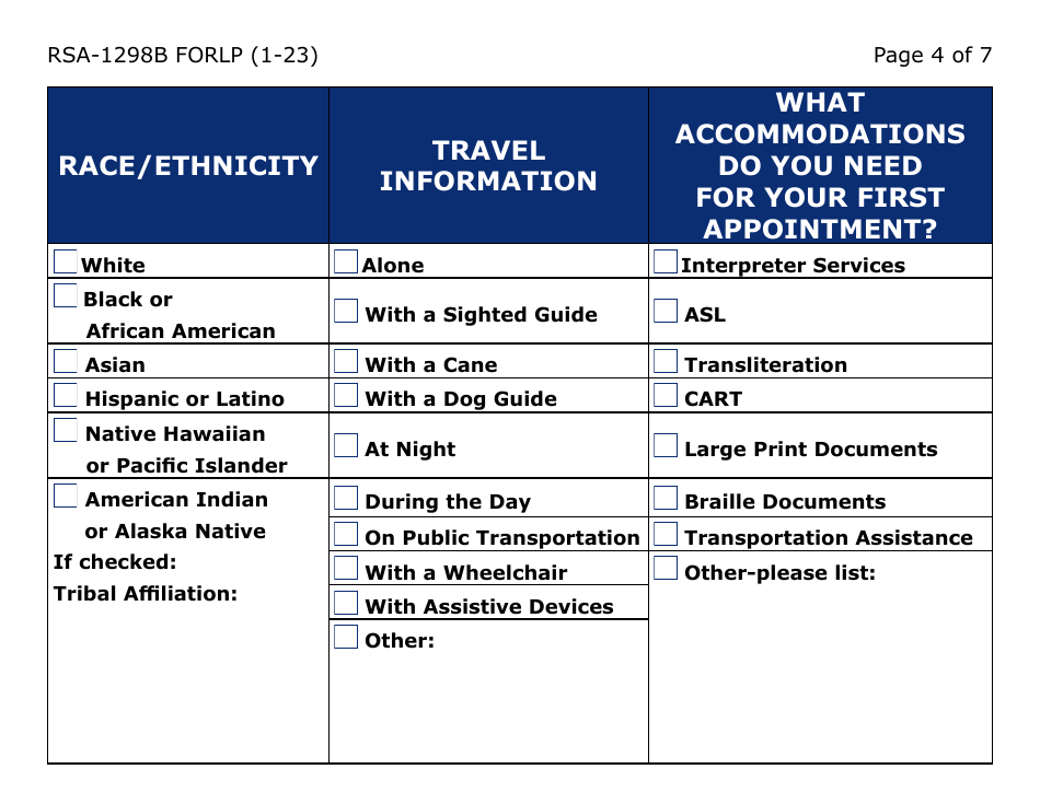 Form RSA-1298B-LP Blind / Visually Impaired Deaf / Hard of Hearing Summer Youth Program Referral (Large Print) - Arizona, Page 4