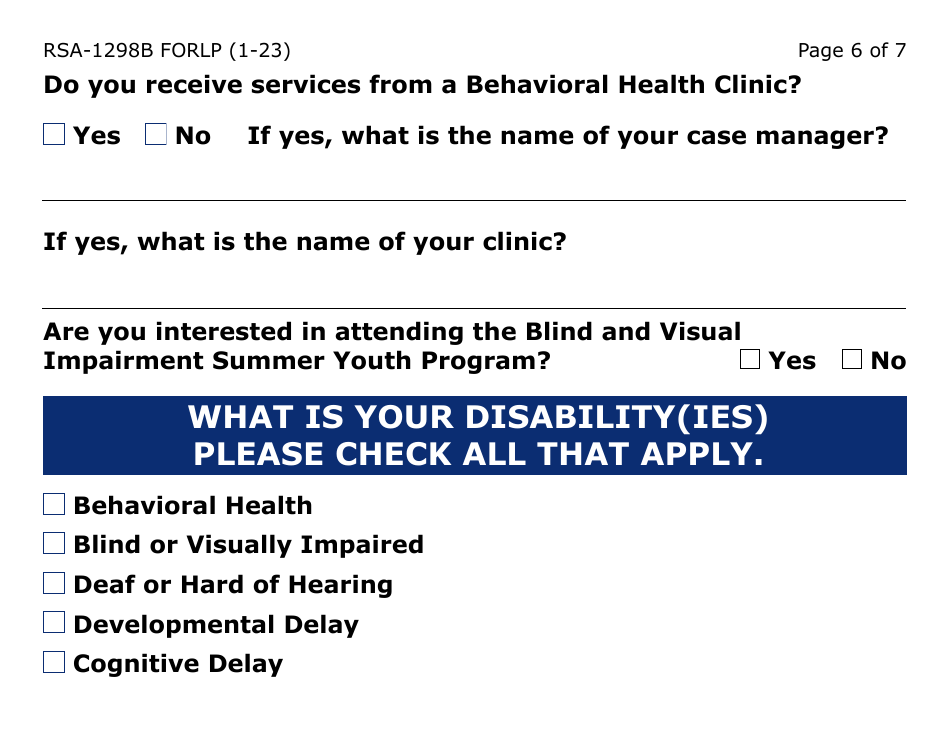 Form RSA-1298B-LP Blind / Visually Impaired Deaf / Hard of Hearing Summer Youth Program Referral (Large Print) - Arizona, Page 6