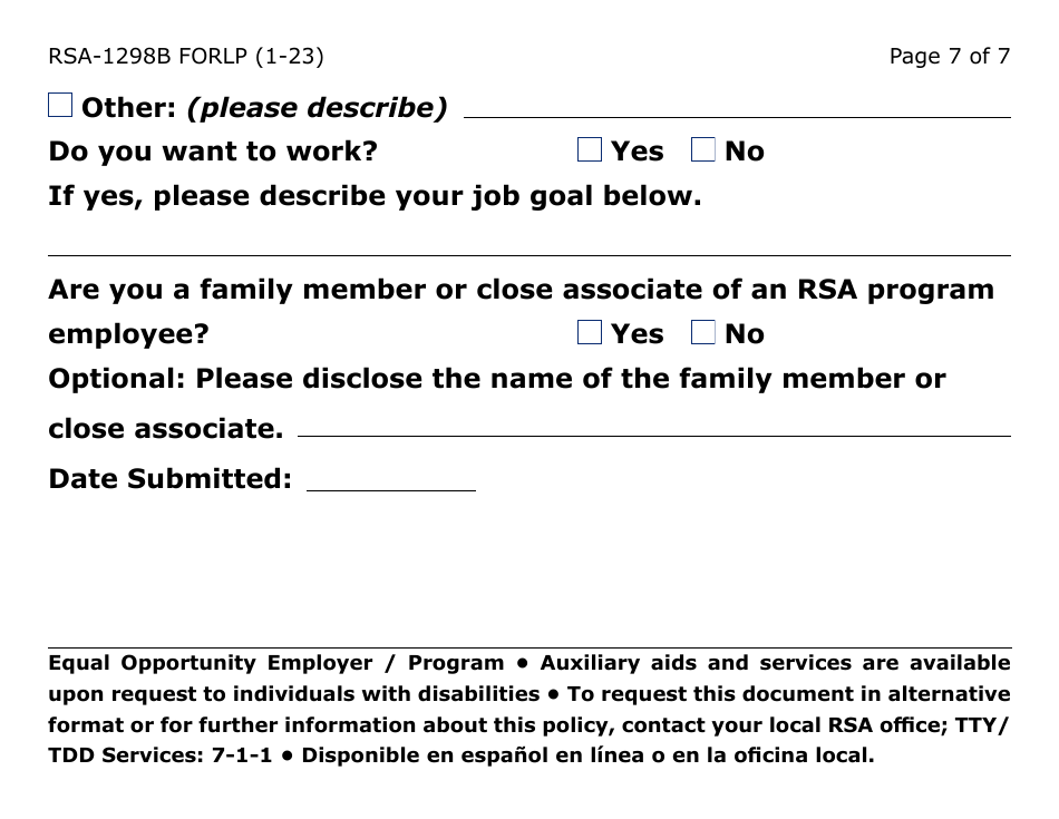 Form RSA-1298B-LP Blind / Visually Impaired Deaf / Hard of Hearing Summer Youth Program Referral (Large Print) - Arizona, Page 7