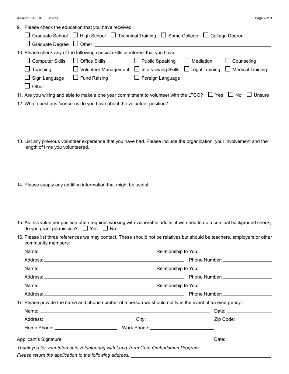 Form AAA-1180A Volunteer Application - Arizona, Page 2