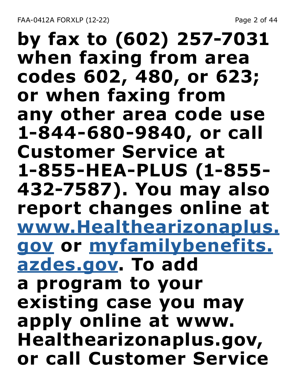 Form FAA-0412A-XLP change Report (Extra Large Print) - Arizona, Page 2