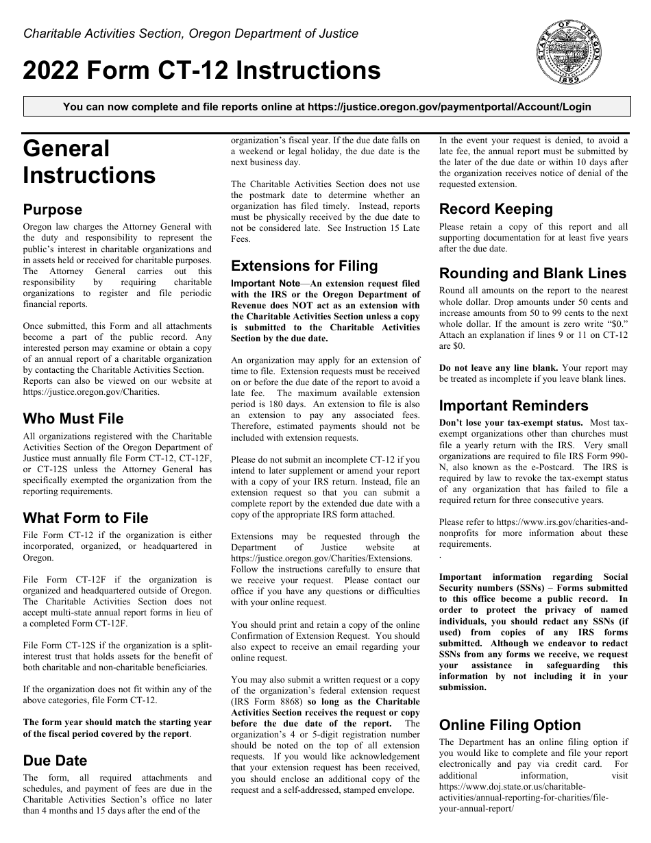 Form CT-12 Charitable Activities Form for Oregon Charities - Oregon, Page 3
