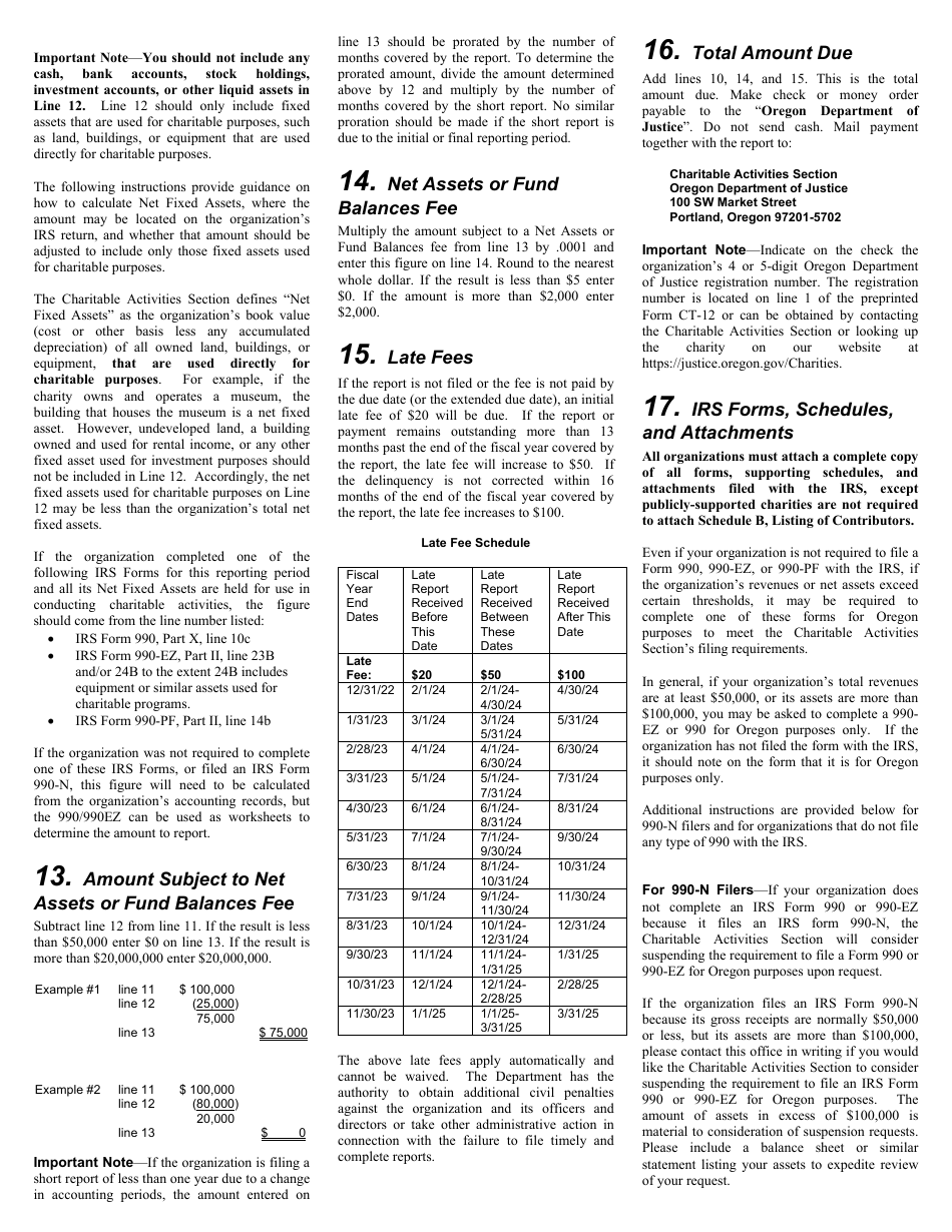 Form CT-12 Charitable Activities Form for Oregon Charities - Oregon, Page 6