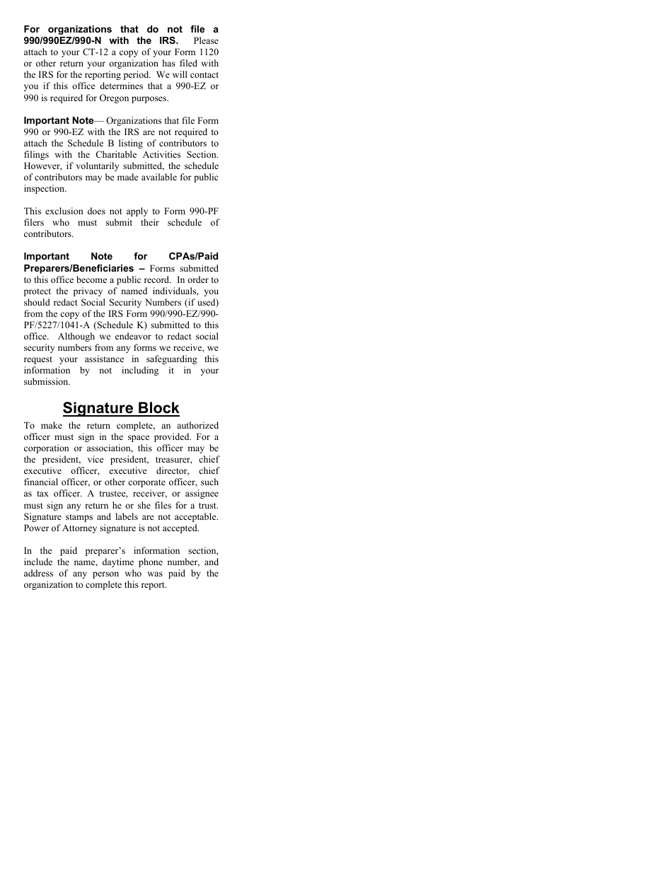 Form CT-12 Charitable Activities Form for Oregon Charities - Oregon, Page 7