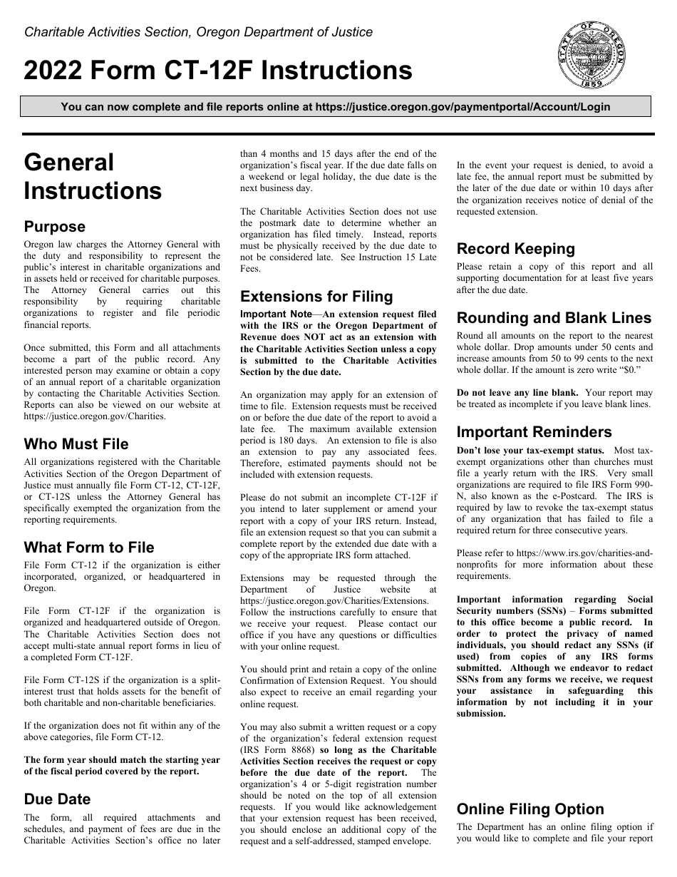 Form CT-12F Charitable Activities Form for Foreign Charities - Oregon, Page 3