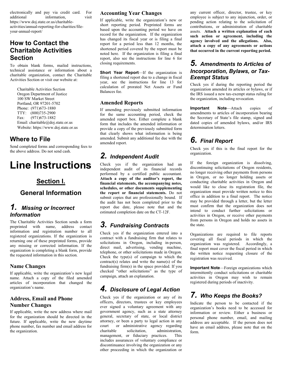 Form CT-12F Charitable Activities Form for Foreign Charities - Oregon, Page 4
