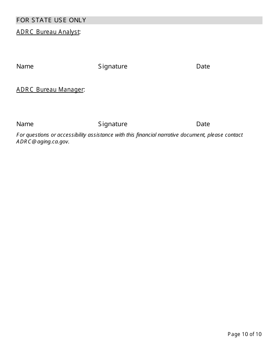 Form CDA7039 Adrc Infrastructure Grant Program Narrative Form - California, Page 10