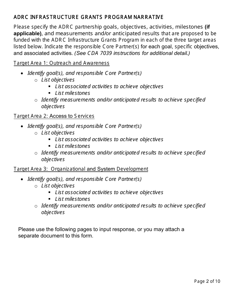 Form CDA7039 Adrc Infrastructure Grant Program Narrative Form - California, Page 2