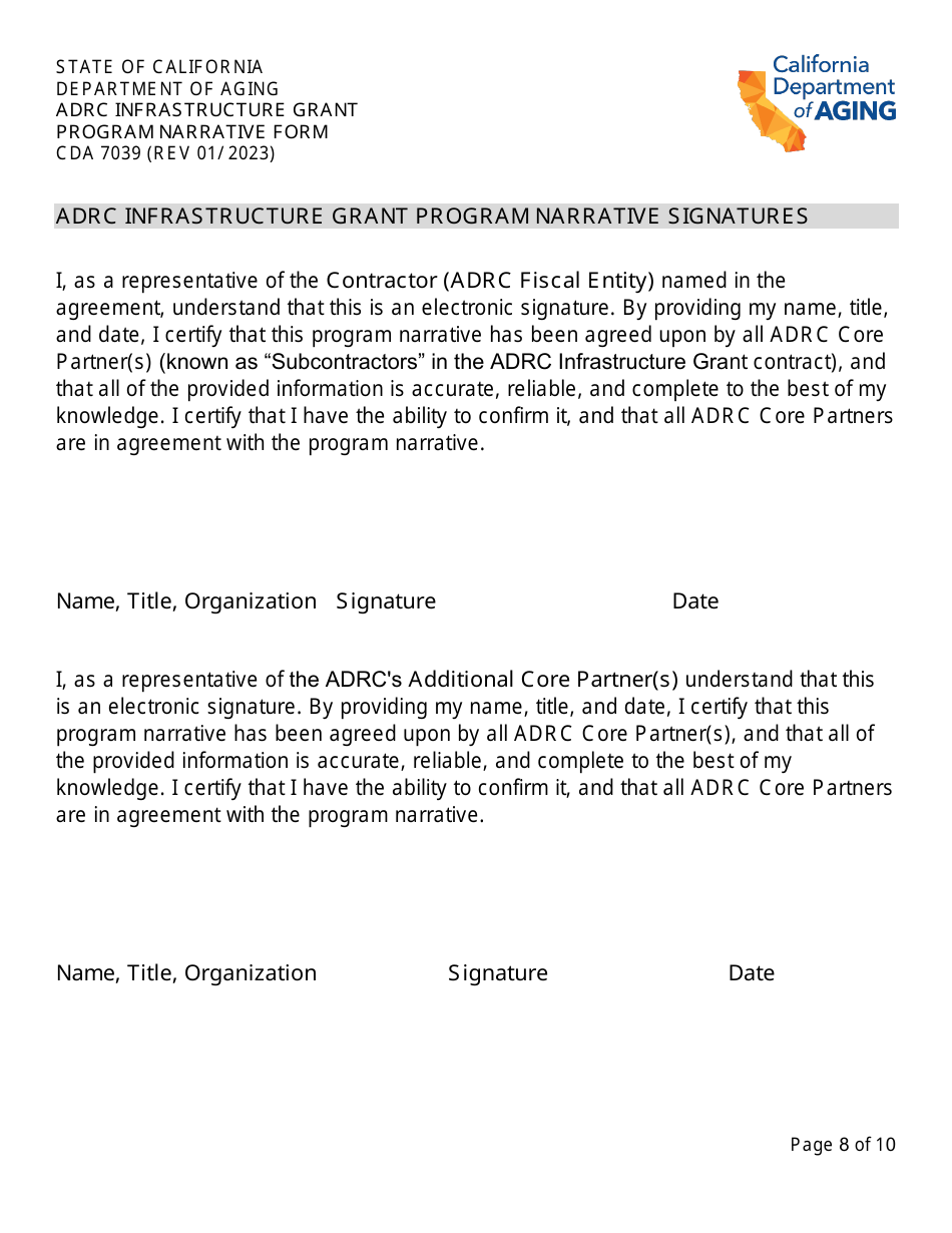 Form CDA7039 Adrc Infrastructure Grant Program Narrative Form - California, Page 8