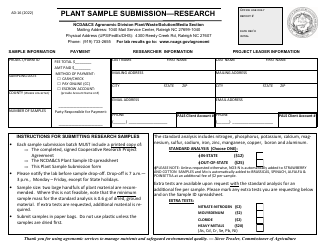 Document preview: Form AD-16 Plant Sample Submission - Research - North Carolina