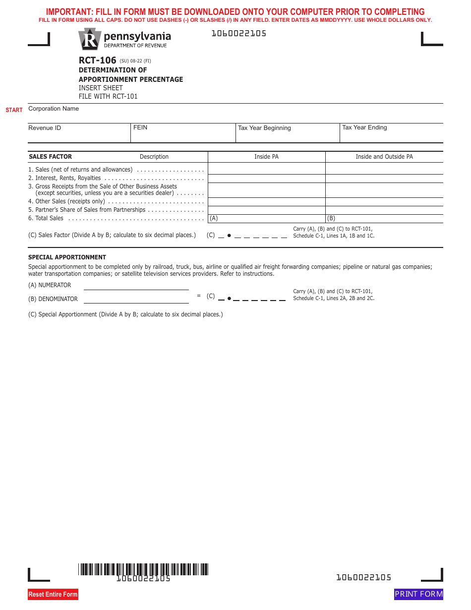 Form RCT106 Fill Out, Sign Online and Download Fillable PDF