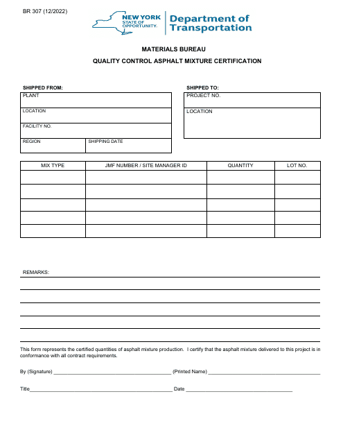 Form BR307  Printable Pdf