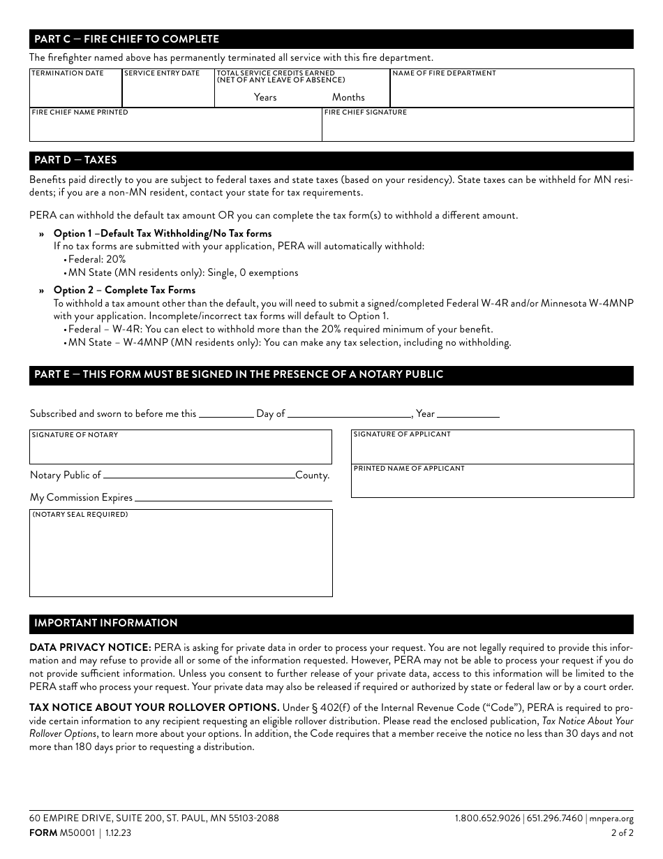Form M50001 Svf Plan Lump-Sum Retirement Benefit Application - Minnesota, Page 2