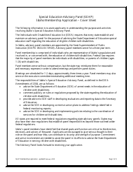 Special Education Advisory Panel (Seap) Idaho Membership Application - Idaho