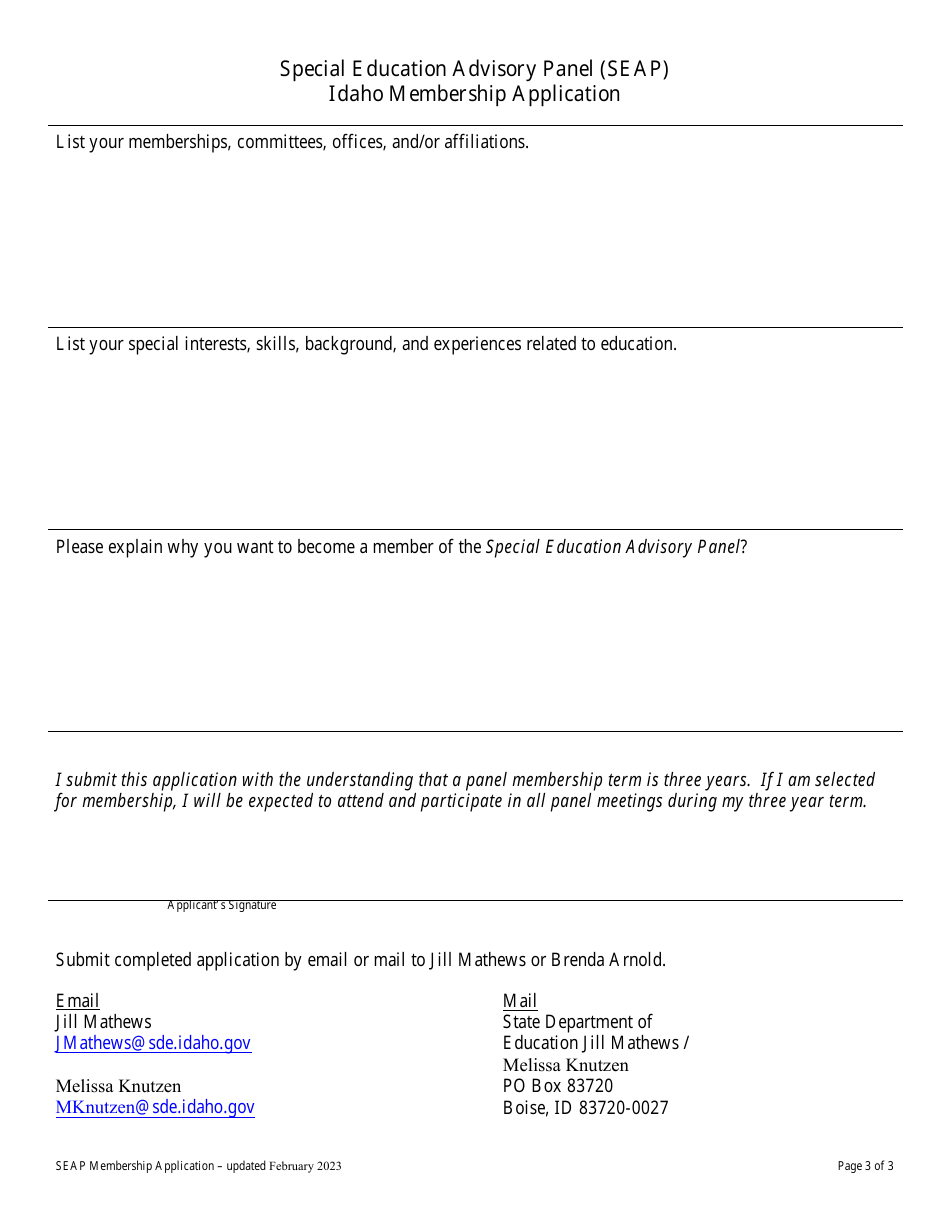 Special Education Advisory Panel (Seap) Idaho Membership Application - Idaho, Page 3