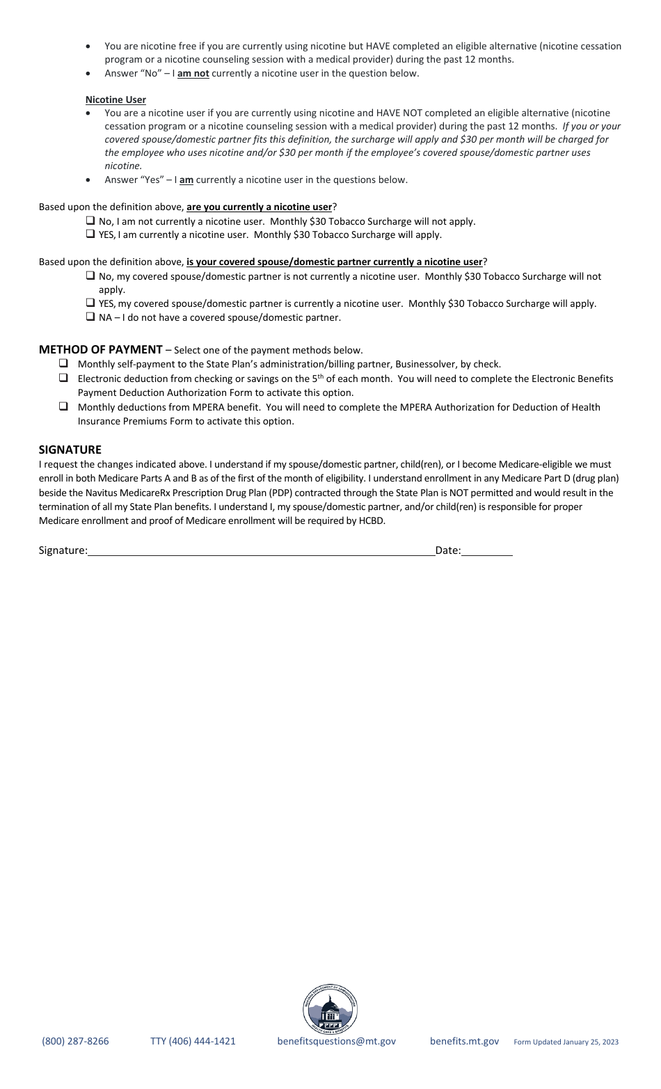 Retiree Election Form - Montana, Page 2