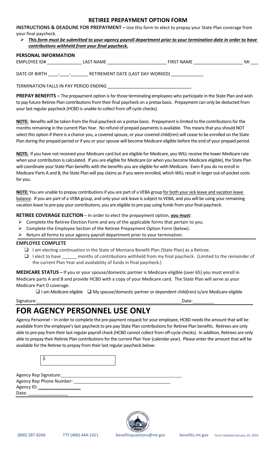 Retiree Election Form - Montana, Page 4