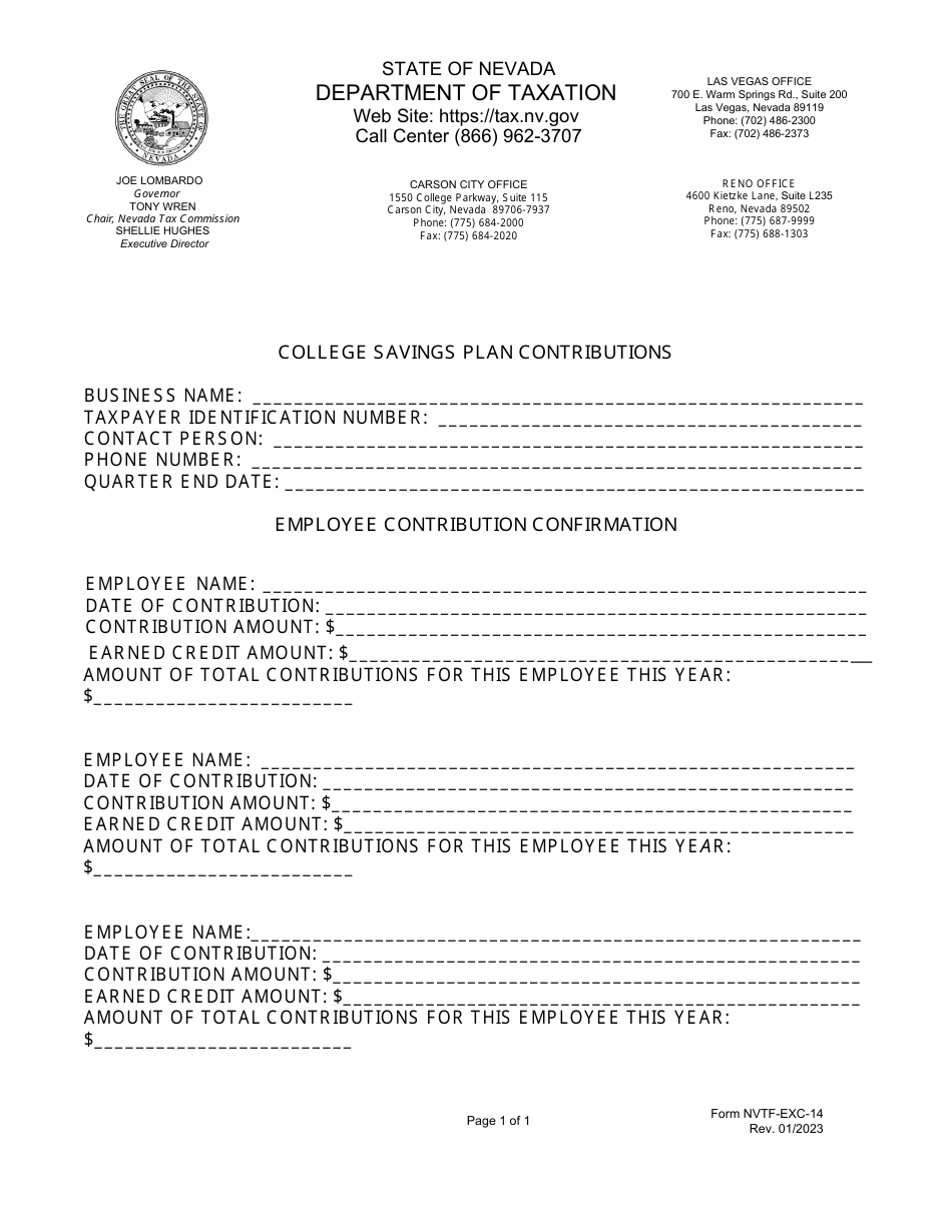 Form Nvtf Exc 14 Fill Out Sign Online And Download Fillable Pdf Nevada Templateroller 1305