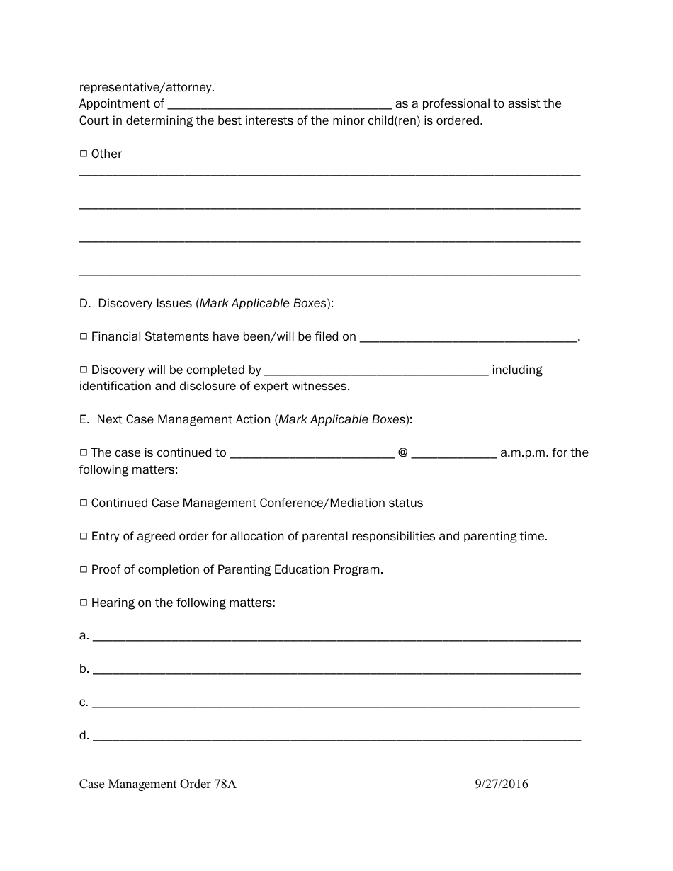 Form 78A Case Management Order - Domestic Relations - Illinois, Page 2