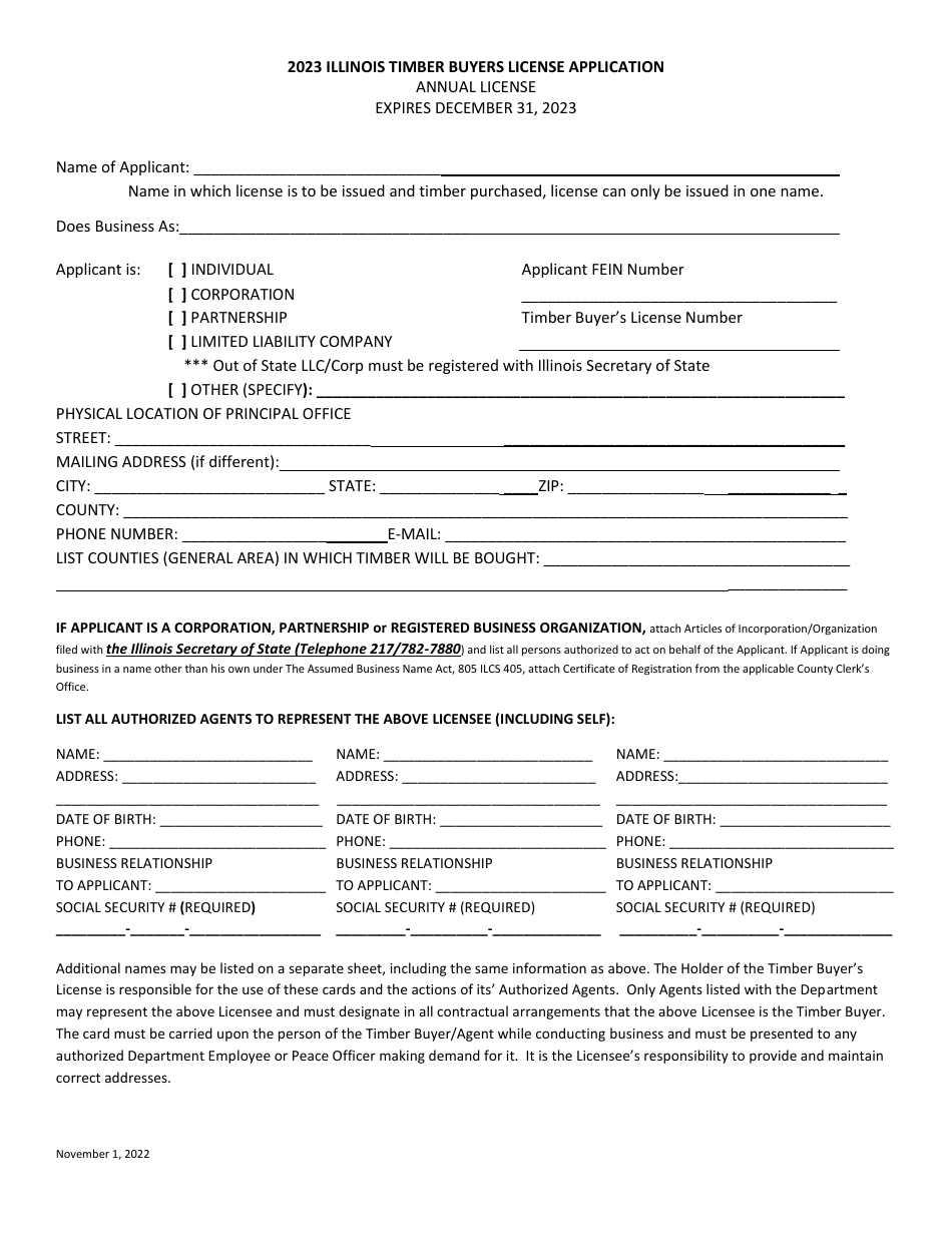 Timber Buyers License Application - Illinois, Page 1