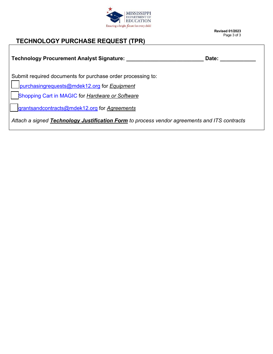 Technology Purchase Request (Tpr) - Mississippi, Page 3
