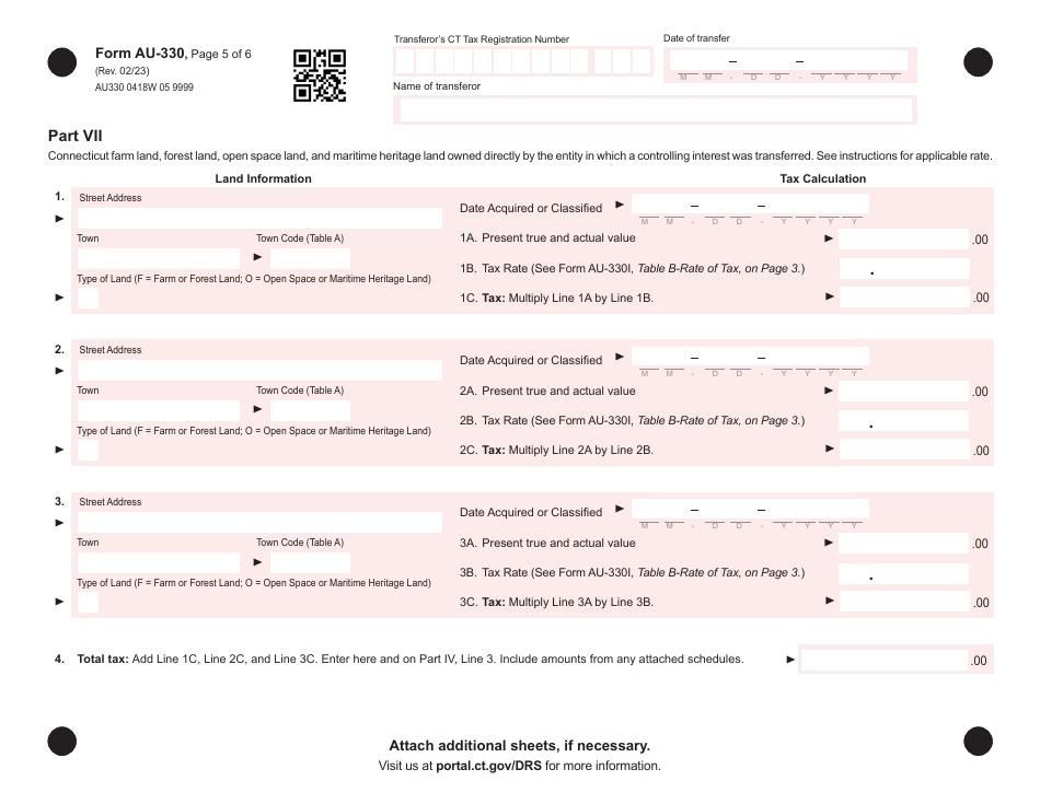 Form AU-330 Connecticut Controlling Interest Transfer Tax Return - Connecticut, Page 5