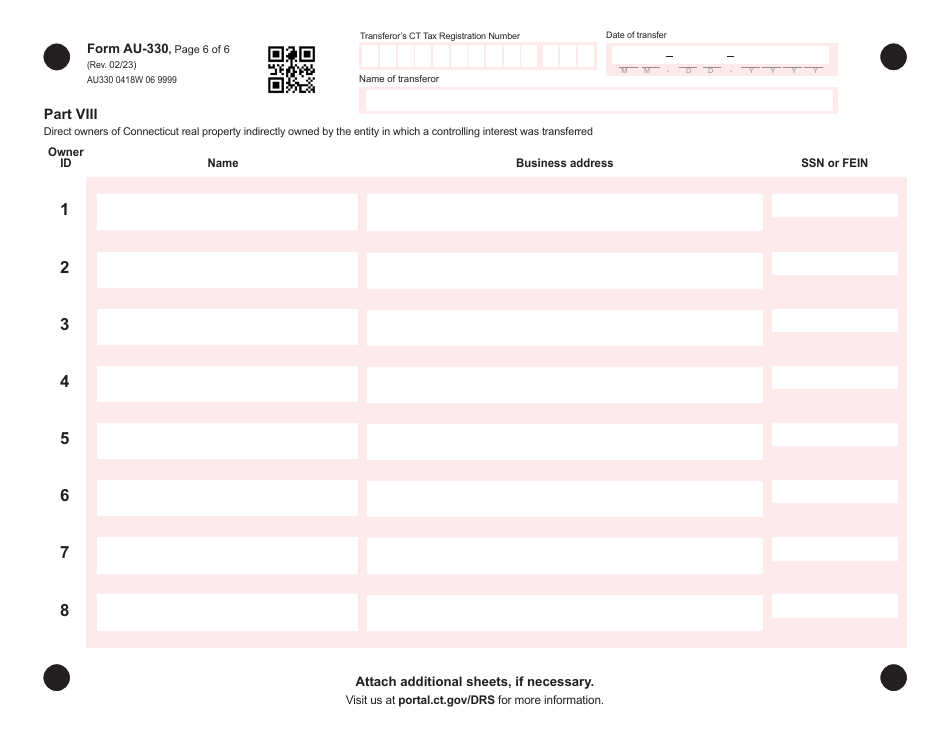 Form AU-330 Connecticut Controlling Interest Transfer Tax Return - Connecticut, Page 6