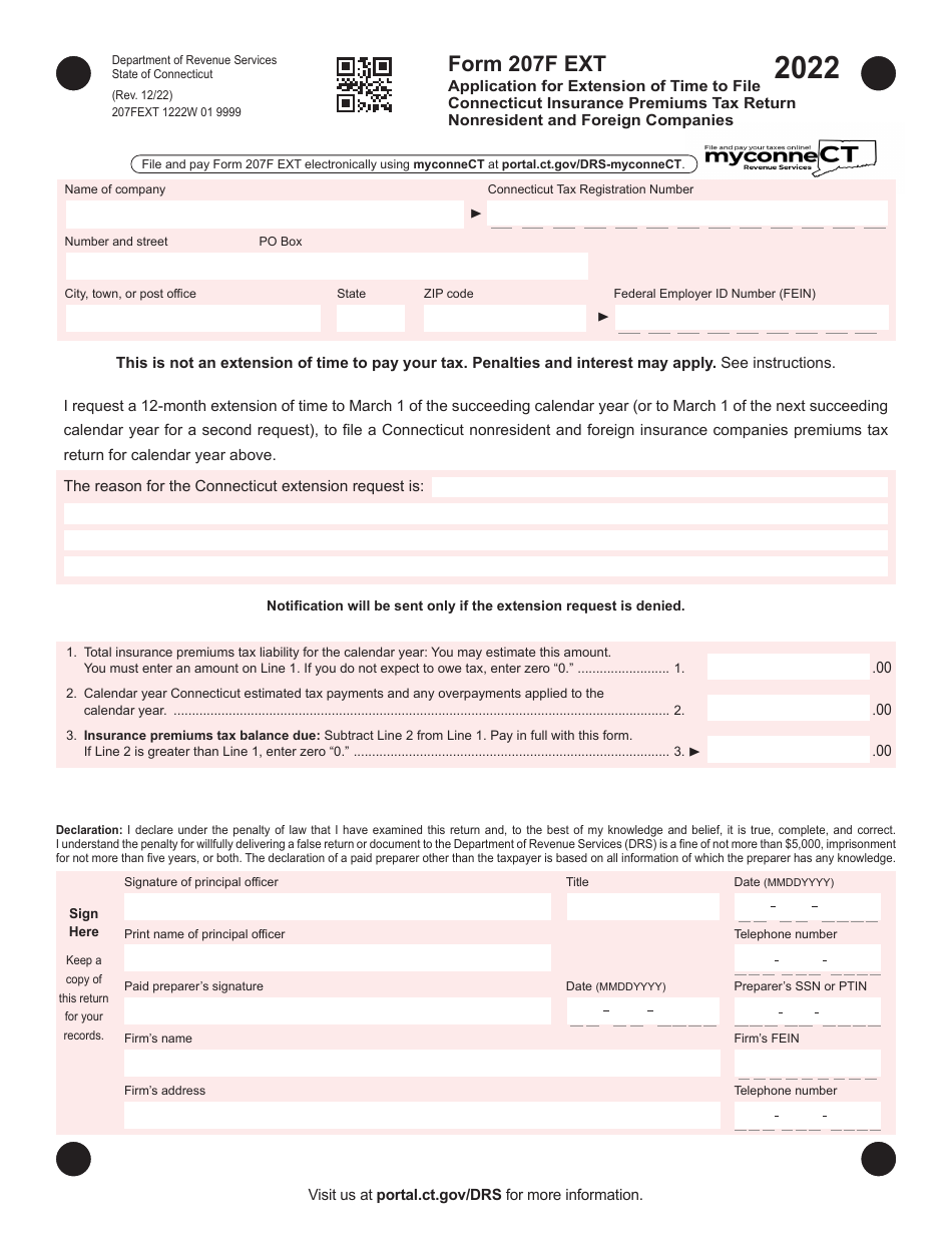Form 207F EXT Download Printable PDF or Fill Online Application for