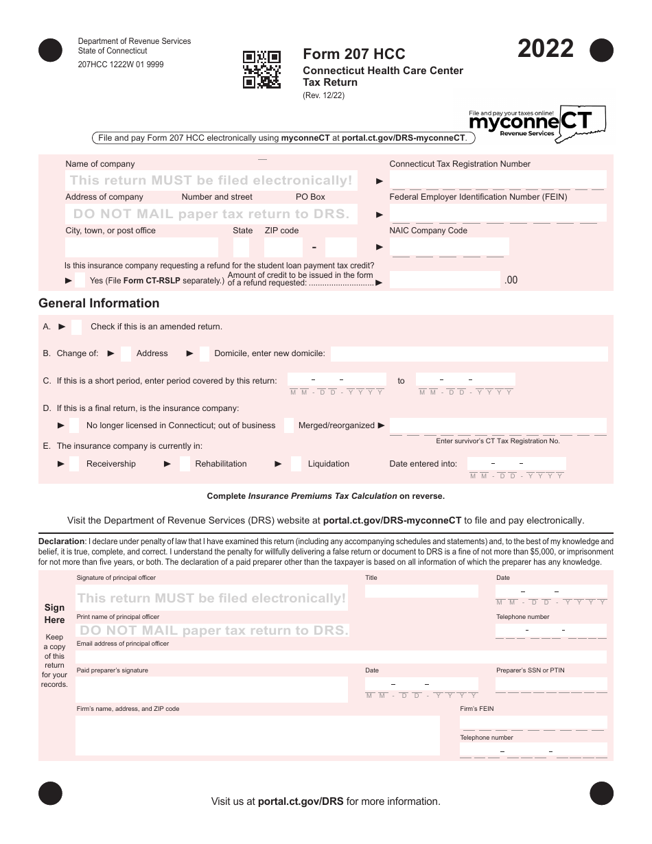 Form 207 HCC Connecticut Health Care Center Tax Return - Connecticut, Page 1