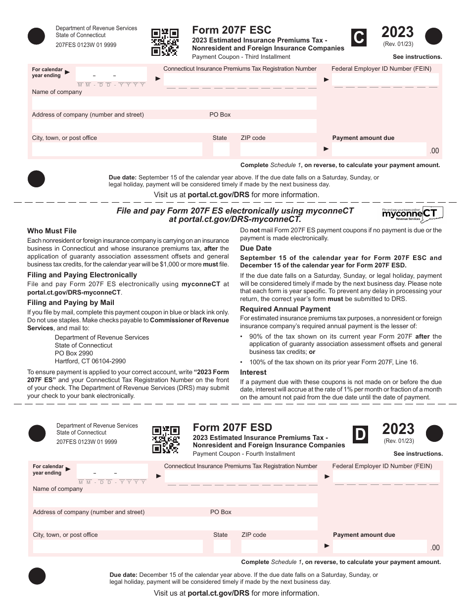 Form 207F ES Estimated Insurance Premiums Tax - Nonresident and Foreign Insurance Companies - Connecticut, Page 3
