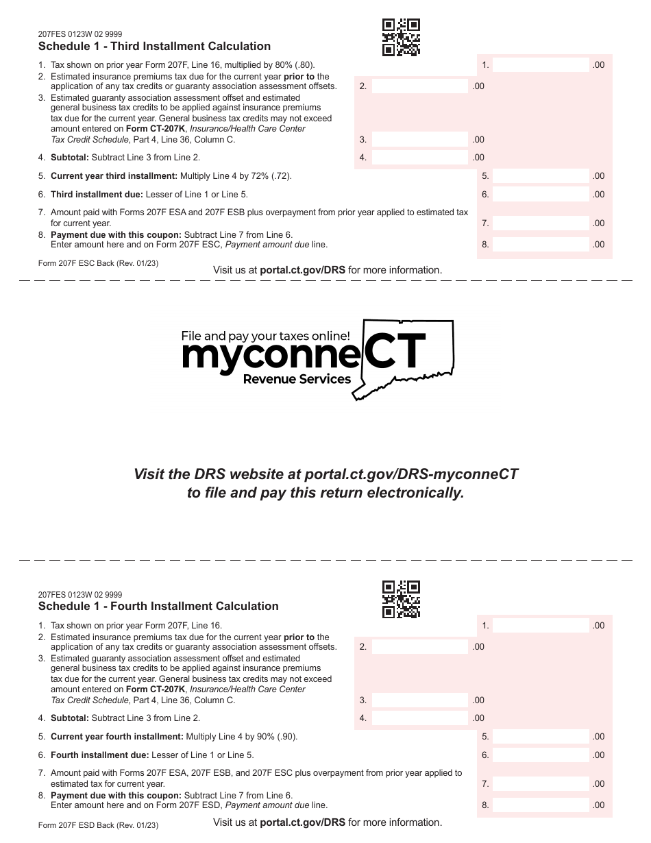 Form 207F ES Estimated Insurance Premiums Tax - Nonresident and Foreign Insurance Companies - Connecticut, Page 4